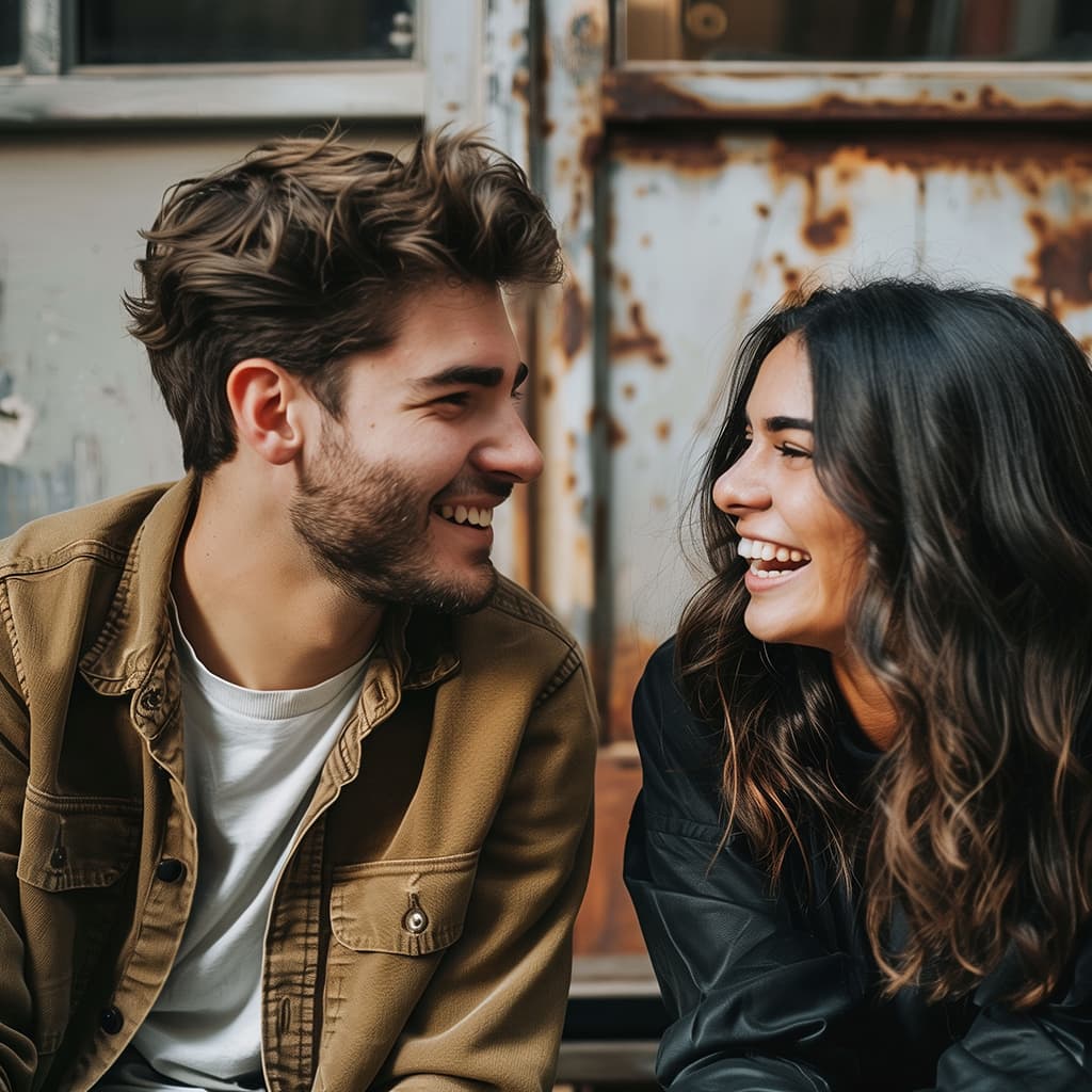 A man and a woman having fun conversation
